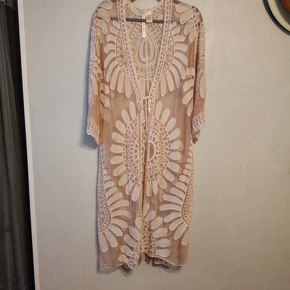 Forgotten Grace Lace Kimono Cover Up Cream Boho Festival Duster S/M